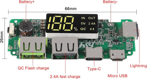 3pcs Lithium Battery Charger Board LED Dual USB 5V 2.4A Micro/Type-C USB Mobile Power Bank 18650 Charging Module Circuit Protection......
