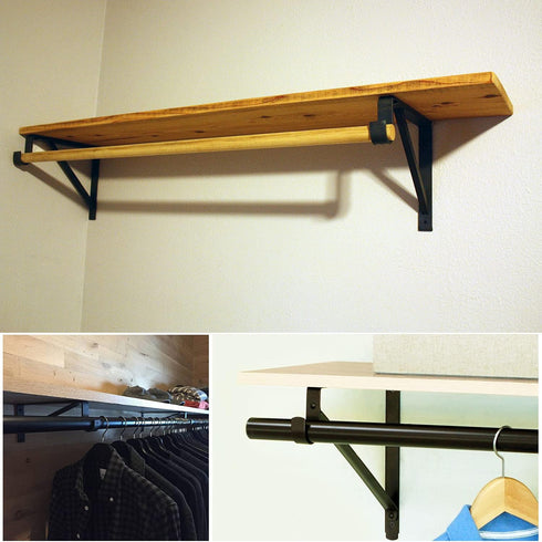 4 Packs of Heavy Duty Closet Shelf and Rod Bracket, Eau Black Closet Shelf Bracket with Rod Support Great for Both Shelf Storage and Closet Rod...