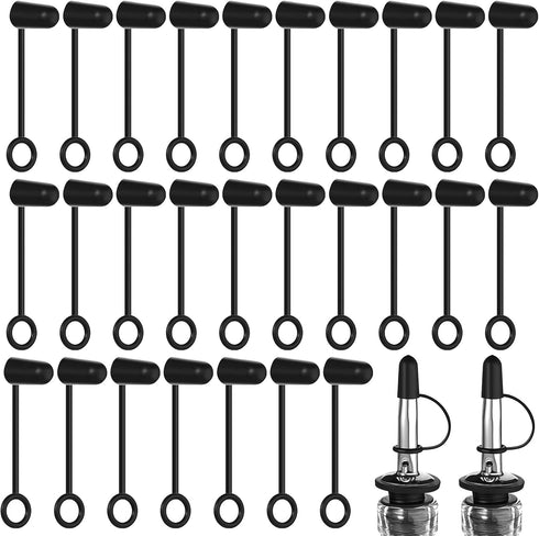 Zopeal 100 Pieces Pourers Dust Caps Black Pourers Covers with Loop Hooded Olive Oil Liquor Bottle Pour Spout Covers Rubber Caps (Not Include the S...