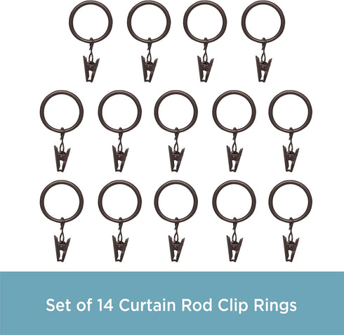 Kenney 5/8 In. To 3/4 In. Clip Curtain Ring, Brown (14-Pack) - 1 Each...