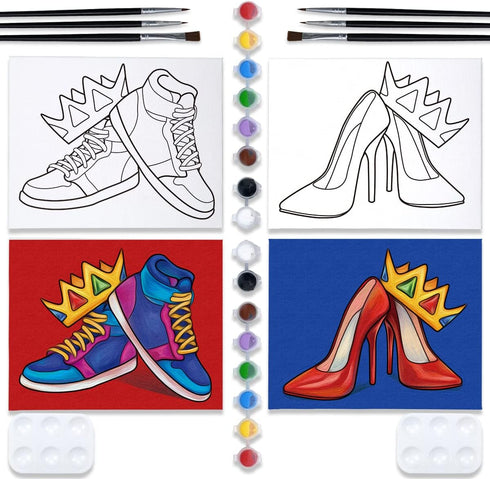 VOCHIC Couples Paint Party Kits Pre Drawn Canvas for Adults for Paint and Sip Date Night Games for Couples painting kit 8x10 Crown High Heel Sneak...