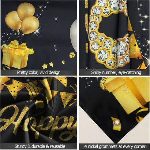40th Birthday Decorations Door Banner, Black Gold Happy 40th Birthday Decorations Women Men, Door Cover Sign Poster Decor, 40 Year Old Birthday Pa...