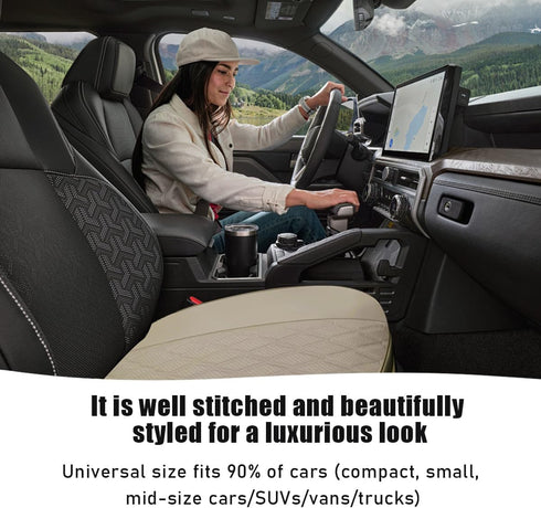 Car Front Seat Cover, 21"×22" Luxury PU Leather Auto Seat Protection Cover, Comfortable Anti Slip Front Bottom Seat Cushion with Full Wrap, Univer...