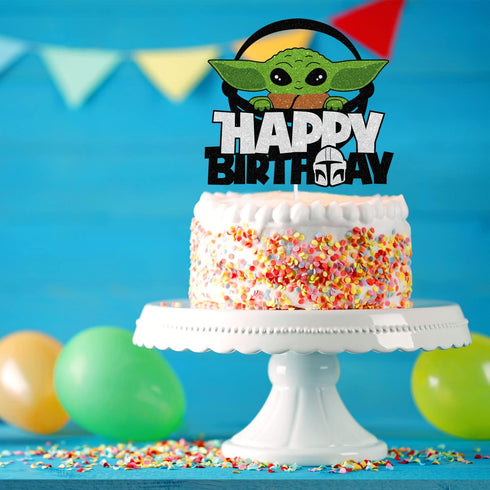 Happy Birthday baby Cake Topper Space Theme Cake Topper black Glitter Birthday boy girl baby Baby Shower Party Decoration LIANGSS...