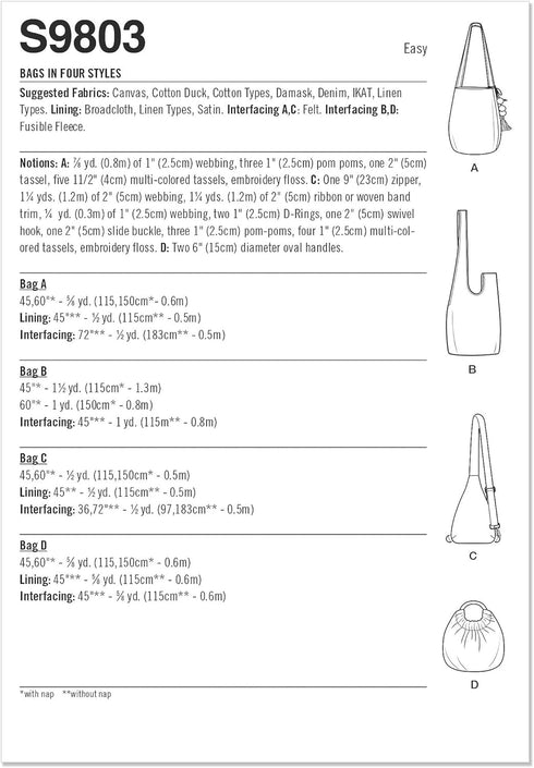 Simplicity Bags in Four Styles Sewing Pattern Kit by Elaine Heigl, Design Code S9803, One Size, Multicolor...