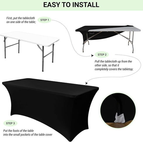 Obstal Spandex Table Cover 6ft Fitted Tablecloth Rectangular - Black Rectangle Folding Table Cloth for Birthday Party Wedding Banquet, 72L x 30W I...
