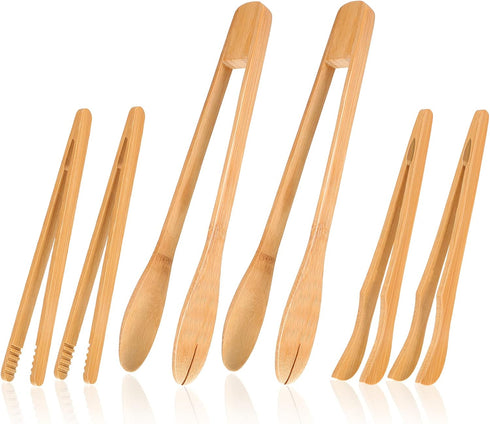 Zopeal 6 Pcs Wooden Tongs Wooden Kitchen Tongs Long Bamboo Kitchen Tongs Bamboo Toaster Tongs Wooden Cooking Tongs for Kitchen Picking Up Cheese B...