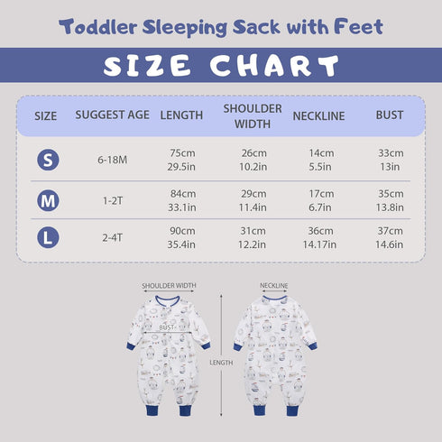 Baby Sleeping Bag with Feet, Summer Toddler Sleeping Sack with Legs Long Sleeves,Baby Wearable Blanket Sleep Sack 0.5 TOG (Seabird, 12-24 Months)...