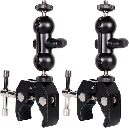 Cool Dual Ball head Magic Arm Adapter Camera Clamp Mount Super Clamp with 1/4 and 3/8 Thread, for DSLR Camera Rig, LED Light, Flash Light, Action ...