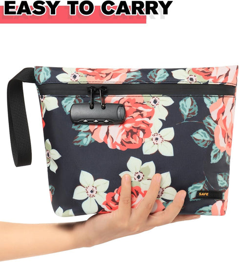 Storage Bag with Combination Lock, Water Resistant Carbon Lining Portable Bag File Organizer Enduring Travel Bag Durable and Stylish Great Gift fo...