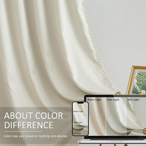 Treatmentex Pompom Window Curtain Panels Natural 45" Long Small Window Curtain Ivory Curtain Drapes for Basement Laundry Room Darkening Curtains 2...