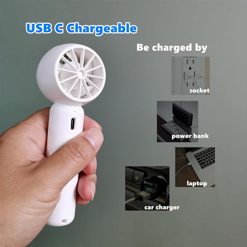Easy to Use Personal Handheld Mini Fan, Small Portable Rechargeable USB Fan, Cute Design Makeup Desk Fan,Light Weight Powerful Battery Operated ha...