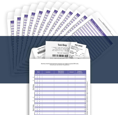12 Set Receipts Organizer & Expense Envelope, Business Expense Tracker, Business Expense Record Auto Mileage Log Organizer Envelope (Purple)...