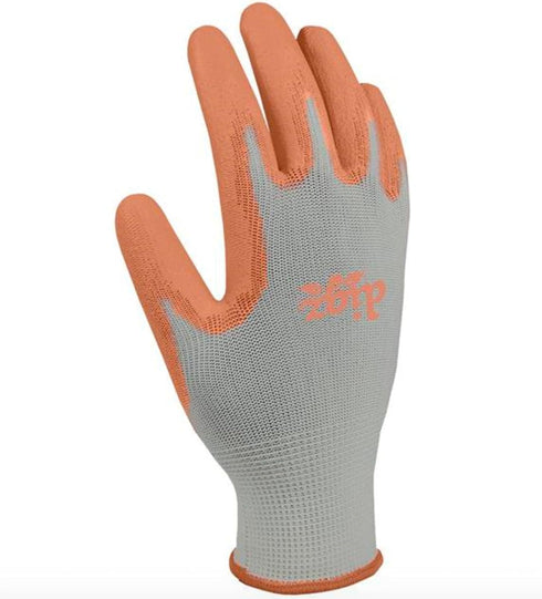 Digz Women's Stretch Knit Garden Gloves with Polyurethane Coating | Color: Gray/Orange | Size: Large, 1 Count (Pack of 1)...