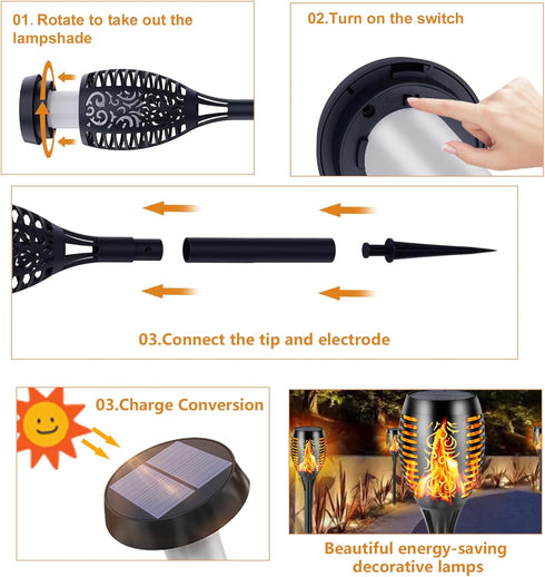 Solar Torch Lights, Solar Lights Outdoor with Flickering Flame,Waterproof Solar Garden Lights Flame Torches for Outside Patio Pathway Yard Decorat...
