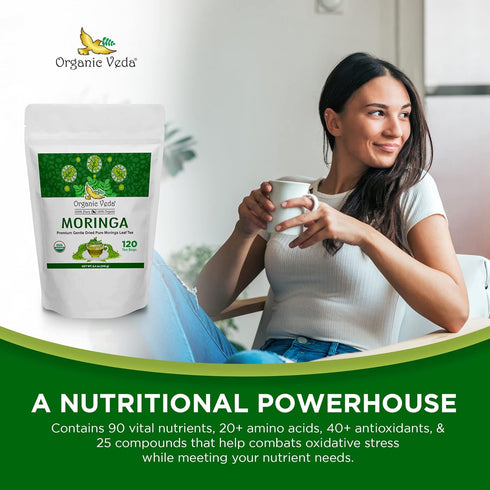 Organic Veda Moringa Tea Bags, Premium Dried Moringa Leaf Tea for Overall Wellness, Non-GMO, Caffeine-Free, & Gluten-Free Organic Tea, 120 Tea Bag...