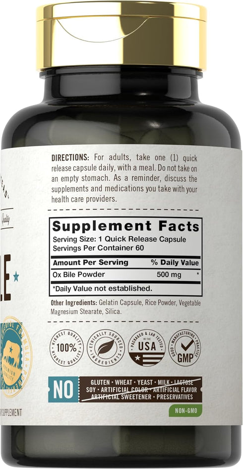 Carlyle Ox Bile Supplement | 500mg | 60 Capsules | Digestive Enzyme | Non-GMO & Gluten Free | by Herbage Farmstead...
