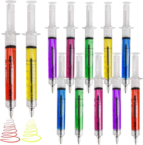 Syringe Pens - 12 Pack - Retractable Ballpoint Pens with 6 Colors - Perfect for School, Parties, Nurse Gifts and Medical-Themed Presents...