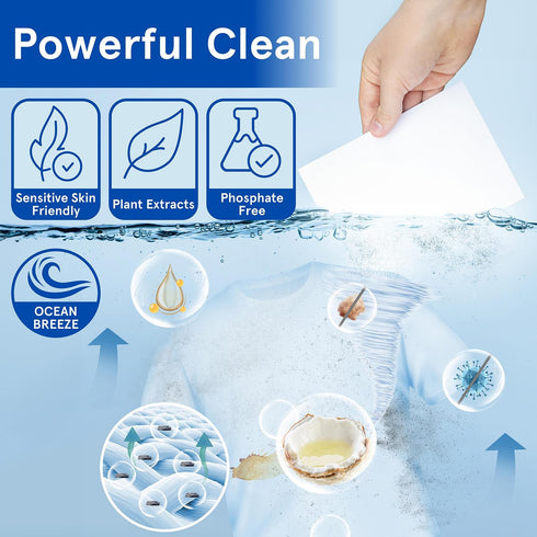 Detergent Sheets Nativ Tales, Laundry Detergent Sheets Ocean Breeze Scent in Nature Ingredient for Sensitive Skin, Zero Plastic and Compact Laundr...