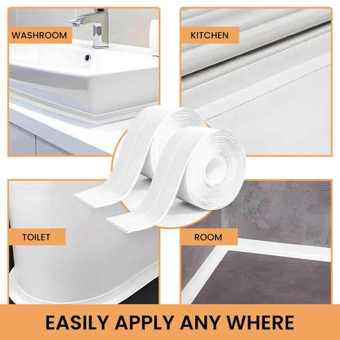 White Caulk Tape Waterproof Self Adhesive, Bathroom Caulking tape,Sealer Strip for Toilet Base Shower Wash Basin Sink, Easy to Use with Silicone C...
