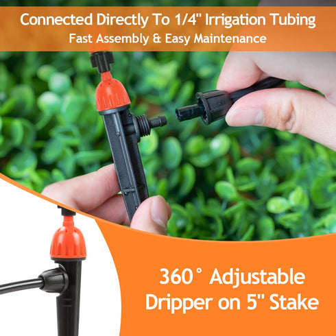 2 in 1 Drip Irrigation Emitters and Atomizing Nozzle for 1/4" Drip Irrigation Tubing, 25 Pcs Adjustable 360 Degree Water Flow Drippers Sprinklers ...