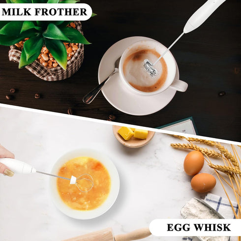 Double Whisk Milk Frother Handheld USB-C Rechargeable Electric Drink Mixer White,3 Speeds Adjustable Coffee Foamer Drink Whisk for Lattes, Matcha,...