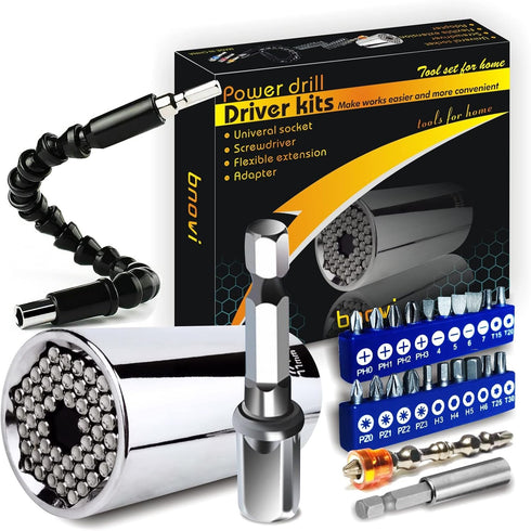 Home DIY tools Universal Socket Wrench Auto Adjustable Size(7-19mm) with Strong Magnetic Screw Driver and Bendable Extension Cable for Corner Driv...