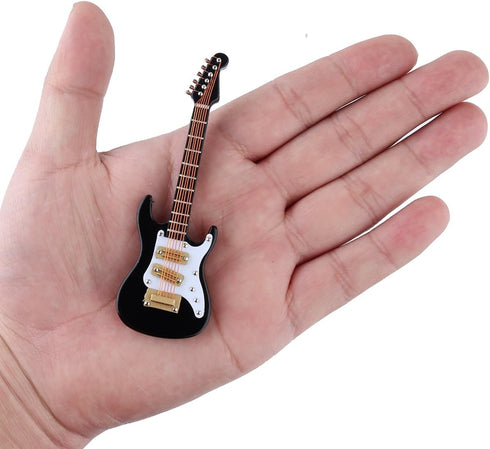 Dselvgvu Wooden Miniature Electric Guitar with Stand and Case Mini Musical Instrument Miniature Dollhouse Model Birthday Present (Electric Guitar:...