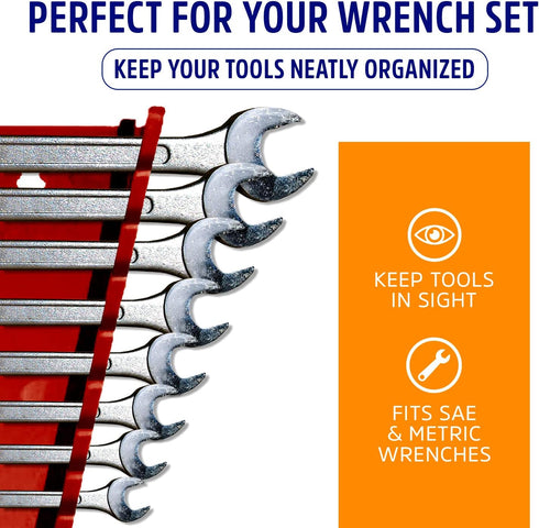 Protoco 3021 Standard Wrench Rack, 15 Piece Magnetic, Tool Organizer for Tool Box, Tool Cart or Wall Mounted, Red...