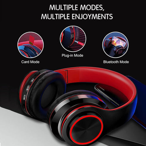 Bluetooth Over Ear Headphones, Foldable LED Stereo Headphones with Built-in Microphone, Noise-Cancelling Wireless Headset for PC/Smart Phone/TV (B...