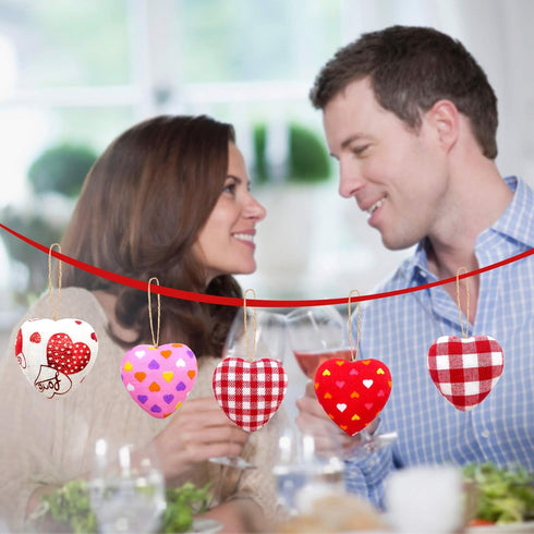 EBaokuup 30 Pcs Valentines Fabric Heart Ornament for Hanging-6 Styles Red Pink Buffalo Plaid Check-Heart-Shaped Hanging Decoration for Valentine's...