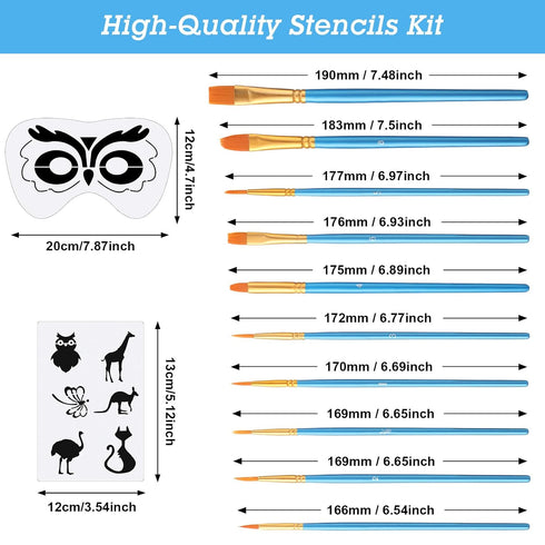 68 Pcs Face Paint Stencils Kit, 48 Face Painting Stencils 10 Stickers and 10 Painting Brushes Halloween Mask Stencils Reusable Makeup Templates fo...
