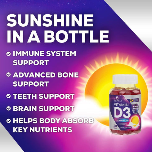 Vitamin D3 Gummy Vitamins Extra Strength 5000 IU (125 mcg) High Potency Vita D Gummies Dietary Supplement - Bone, Teeth, Muscle & Immune Support, ...