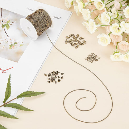 SUNNYCLUE 10 Yard Necklace Chains Jewelry Making Kit Round Snake Antique Bronze Cable Chain Lobster Claw Clasps Cord Ends Jump Rings for Women Adu...