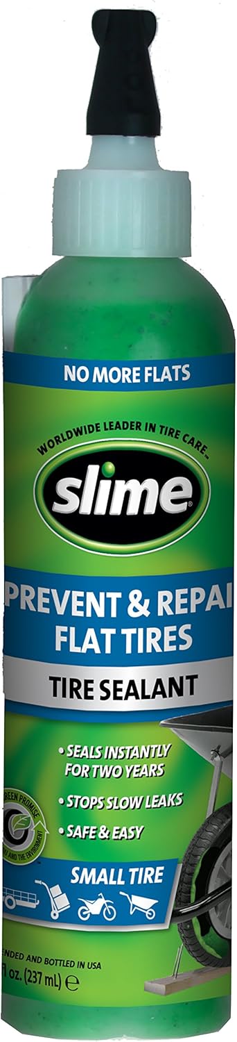 Slime 10007 Flat Tire Puncture Repair Sealant, Prevent and Repair, Small Tubeless Tires, Non-Toxic, eco-Friendly, 8 oz Bottle...