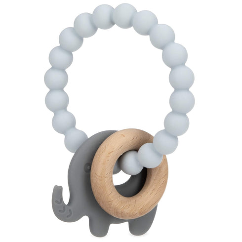 Nuby Natural Wood & Silicone Teether Ring: 3 M+, Elephant, Gray...