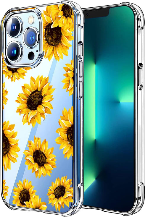 Sunflower Case Compatible for iPhone 13 Pro Max 6.7 Inch 2021, Sunflower Girls and Women Floral Clear Back Case Cover, Yellow Flower Transparent F...