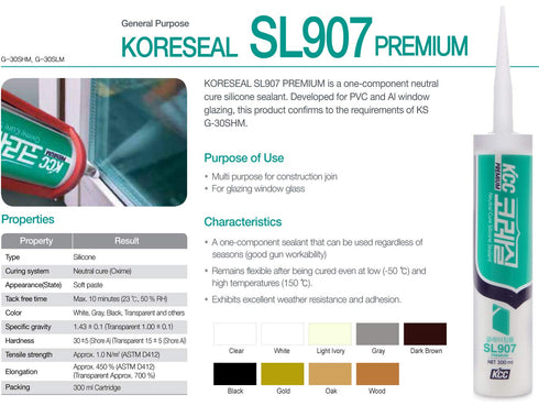 ROSEROSA Koreseal Multi Purpose sealant SL907 Premium Silicone Caulk Sealing of General Glazing. (White)...
