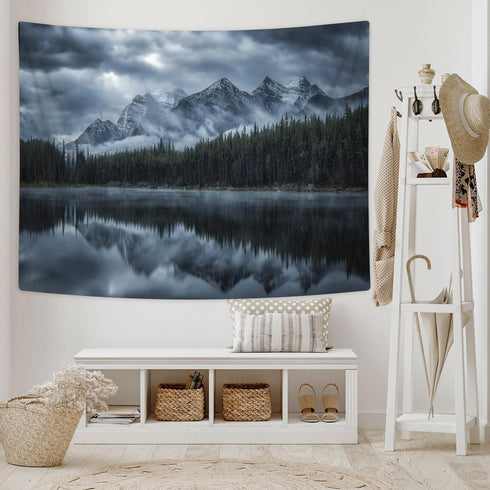 JAWO Landscape Tapestry Wall Hanging, Lake with Mountain Forest Landscape Wild Nature Scenic, Polyester Fabric Wall Tapestry for Home Living Room ...