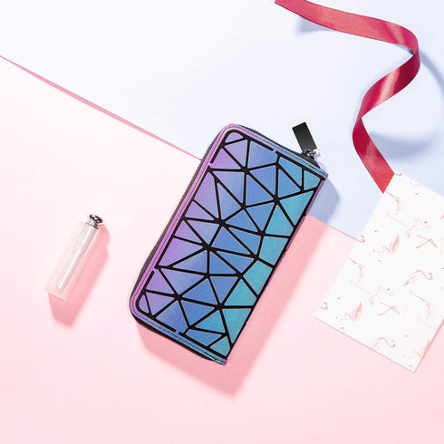 Geometric Luminous Purses and Handbags for Women Holographic Reflective Bag Backpack Wallet Clutch Set...