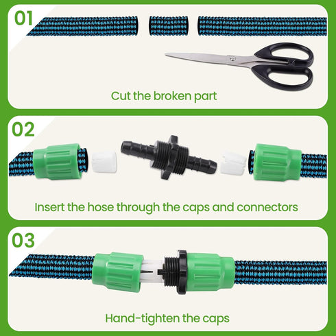 Expandable Garden Hose Repair Kit with Metal Clamp,Dual-Channel Hose Female Male Connectors for Pocket Hose/Flexi Hose Expandable Garden Hose 25 5...