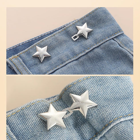 8 Pairs Cute Star Jeans Button Pins Metal No Sewing Detachable Adjustable Replacement Jean Pins Waist Body Fit Tighten Buckles for Skirt Pant Loos...