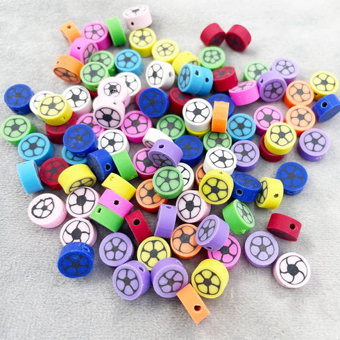 100 Pcs Polymer Clay Football Loose Spacer Beads, 10mm Mixed Color Cute Beads Charms for DIY Hair Clip Necklace Bracelet Jewelry Earring Handmade ...
