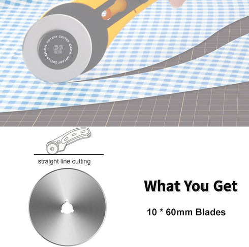 Rotary Cutter Blades, 60mm Replacement Blades 10Pack,Fits Fiskars,OLFA,Martelli,Dremel,Truecut,DAFA,Fabric Cutting Blades Refill for Quilting Scra...