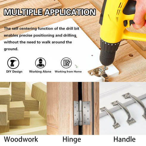 Self Centering Drill Bit Set, Self Centering Hinge Tapper Core Hole Puncher,Self Centering Hinge Tapper Core Drill Bit Set with 1 Hex Key & 8 Dril...