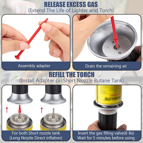 6pcs Butane Bottle Adapter - 2 Set Butane Lighter and Torch Refill Adapter, Butane Nozzle Gas Refill or Release Adapter for Short Nozzle's Butane ...