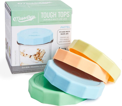 Masontops Tough Tops - Ball Wide Mouth Mason Jar Lids Plastic Leakproof - Multi Colored Plastic Mason Jar Lids - Reusable Canning Lids fit Ball Ja...