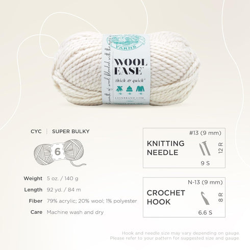 Lion Brand Yarn Wool-Ease Thick & Quick Yarn, Soft and Bulky Yarn for Knitting, Crocheting, and Crafting, 1 Skein, Starlight...
