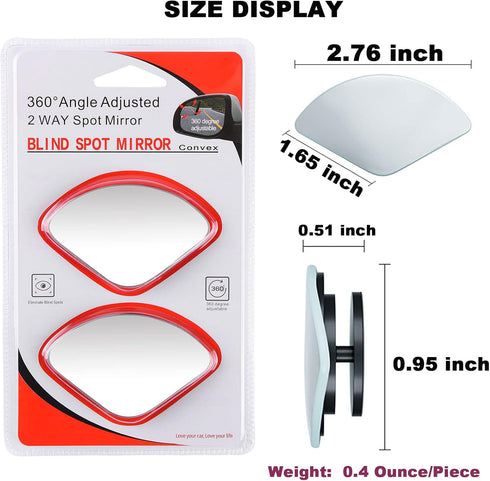 Blind Spot Mirror, Fan Shape Curved Blind Spot Mirror, Upgrade HD Glass Wide Angle Mirror, Frameless 360° Adjustable Convex Rear View Mirror for c...