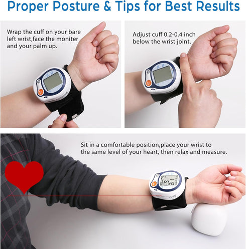 LotFancy Wrist Blood Pressure Monitor, Wrist BP Cuff (5”-8”), 60 Reading Memory, Automatic Digital Blood Pressure Machine, Home BP Gauge for Irreg...